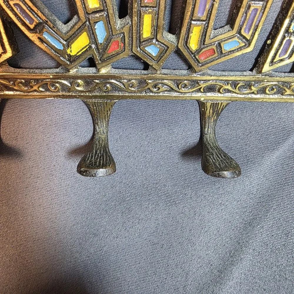 Vintage Brass SHALOM Jewish Jerusalem 5 Hook Key Holder Hanger Wall Hanging